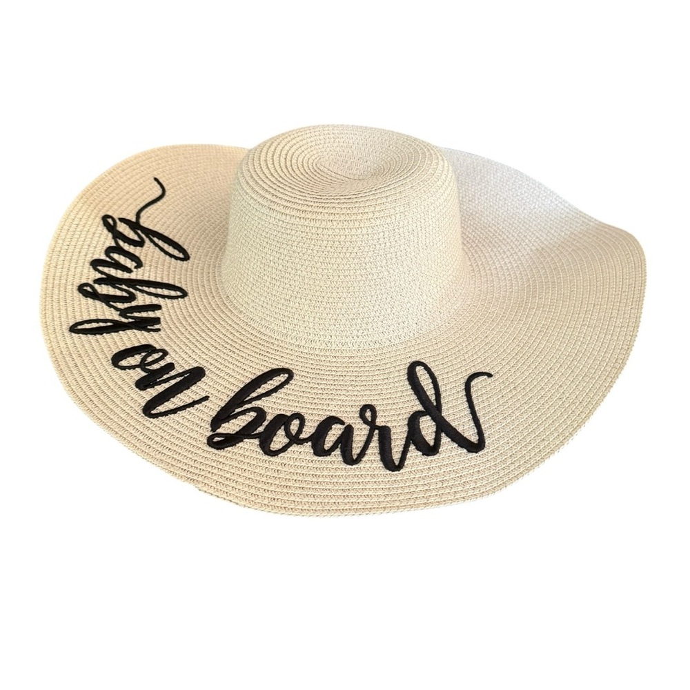 Baby On Board Straw Sun Hat Oversized Wide Brim Floppy Beach Hat Ivory Beige